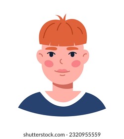Young guy with orange hairstyle concept. Teenager with trendy haircut. Aesthetics and elegance. Hairdresser and barbershop. Cartoon flat vector illustration isolated on white background