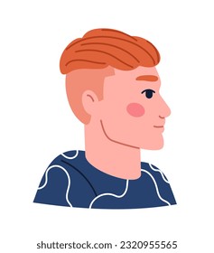 Young guy with orange hairstyle concept. Schooler with fashionable haircut. Fashion, trend and style. Template, layout and mock up. Cartoon flat vector illustration isolated on white background