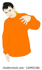A young guy in an orange sweater