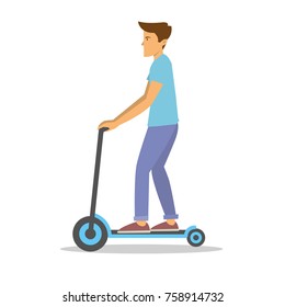 Young Guy riding his kick scooter to work