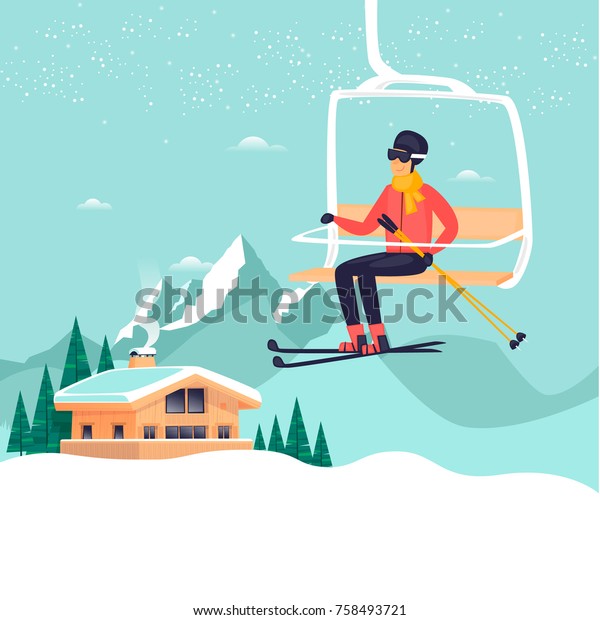 Young Guy Riding Ski Lift Mountains Stock Vector (Royalty Free ...