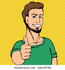 The young guy says good choice. Pop art comics. Retro illustration.