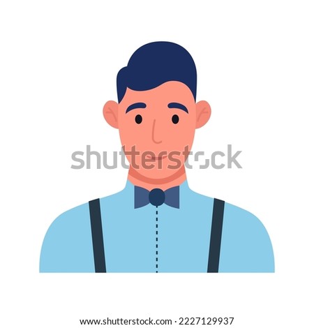 Young guy in a shirt and a bow tie. Male character icon. Vector flat illustration.