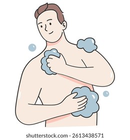 Young guy shower vector illustration