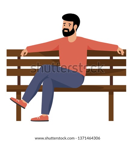 A young guy sitting on a bench in the city Park. A man resting in the Park on a weekend. Vector illustration. 