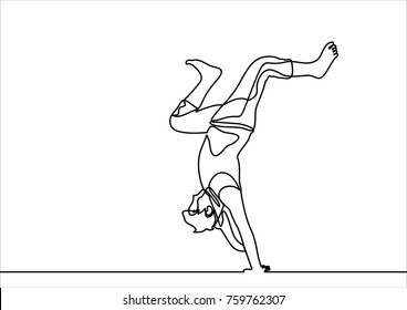 A young guy is standing on his arms upside down-continuous line drawing 