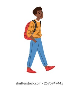 Young guy student in stylish clothes with backpack. Education concept. Hand drawn style.