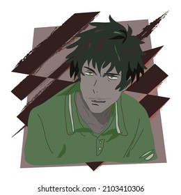 a young guy, a teenager. anime style.hand-drawn.
vector illustration. print.eps10.