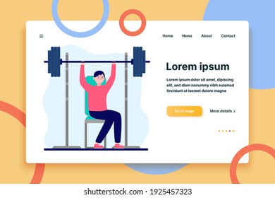 Un chico joven entrenando con campanas. Peso, músculo, gimnasio, ilustración plana vectorial. Concepto de deporte y fitness para banner, diseño de sitio web o página web de aterrizaje