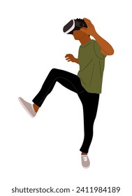 Un chico joven con un vector de casco de realidad virtual.