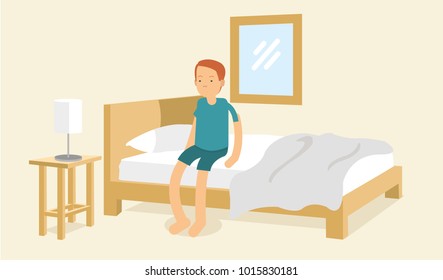 young guy wake up from sleep in the morning