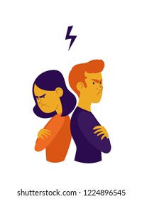 Young guy and woman are angry at each other. Vector cartoon illustation.
