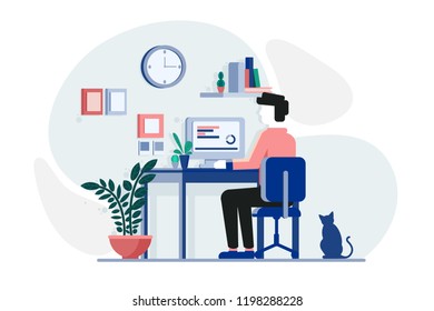 Young guy working at the computer.