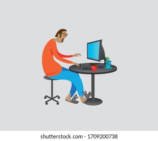 Young guy works remotely from home
