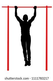 Young gymnast doing exercises on a bar on a white background