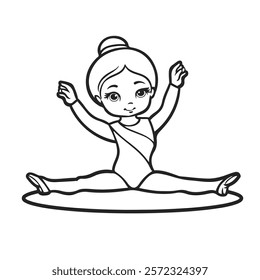 A young gymnast performing a split. drawing with line art. simple design. cartoon. vector illustrations