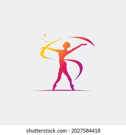 Young gymnast woman dance with ribbon logo