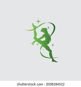 Young gymnast woman dance with ribbon logo