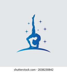 Young gymnast woman dance with ribbon logo