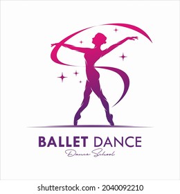 Young gymnast woman dance with ribbon logo