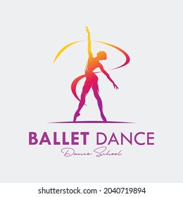 Young gymnast woman dance with ribbon logo