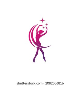 Young gymnast woman dance with ribbon logo