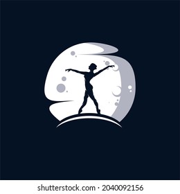Young gymnast woman in the moon logo