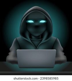 young hacker programmer it specialist coder sitting at a laptop in a sweater with a hood vector illustration