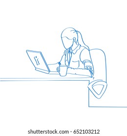 Woman On Laptop Stock Illustrations Images Vectors