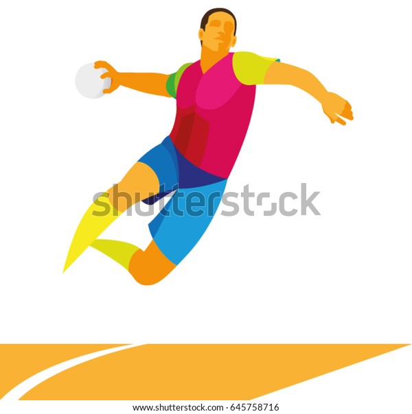 Young Handball Player Attack Throws Ball Stock Vector (Royalty Free ...