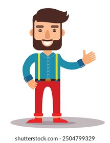 Young handsome casually dressed hipster geek guy with modern haircut in jeans vector illustration