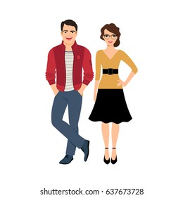Young handsome couple isolated on white background, vector illustration