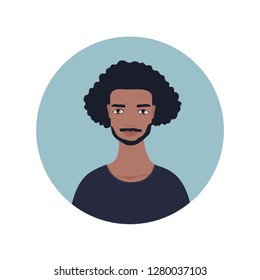 Young handsome exotic looking man icon Perfect front face view Mixed race South East Asian Islander African Arabic Avatar profile picture for social media app Black long curly wavy hair tanned skin
