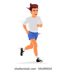 Young handsome guy is running. Vector illustration on white background. Sports concept.