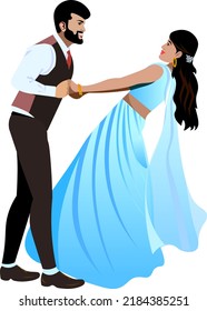 Young handsome Indian guy and girl dancing Vector