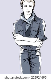 Young handsome man in a casual dress - vector illustration
