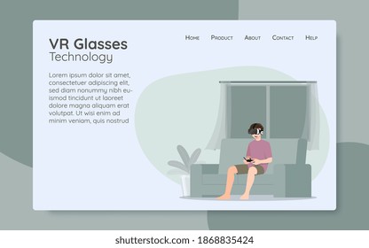Young handsome man character who wear vr glasses, play game by using wireless game remote controller. The new modern technology device concept.