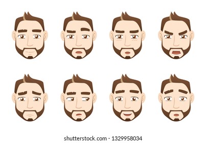 Young handsome man emotions set. Pack of men portrait variations.