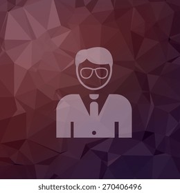 Jung gut aussehende Mann Ikone im flachen Stil für Web und mobile, moderne minimalistische flache Design. Vektorweißes Symbol auf abstraktem mehrfarbigem Hintergrund
