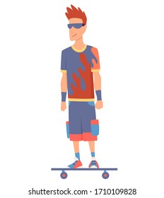Young handsome man riding an skateboard, modern