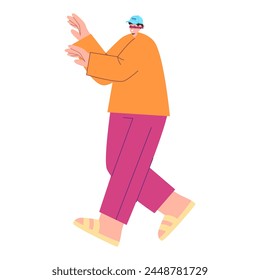 young handsome man walking with blindfold or playing hide and seek fun game