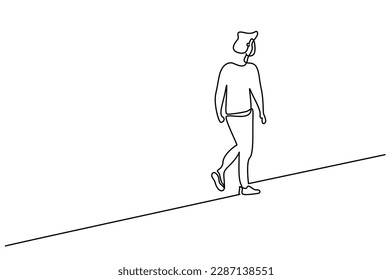 young handsome man walking down the street full length body line art