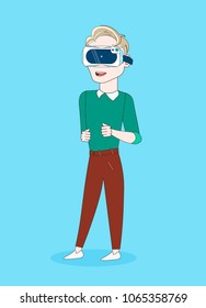 Young Handsome Man trägt 3d Virtual Reality Glasses Modern Vr Technology Concept