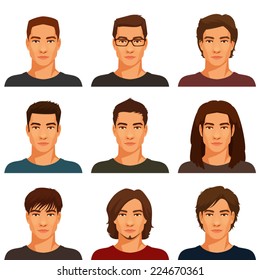 young handsome men with various hairstyle suitable as avatar