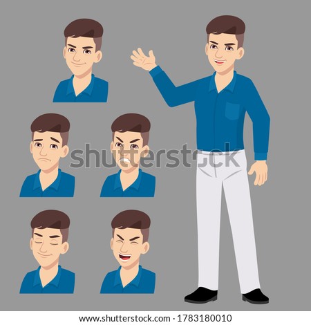 Young handsome office man with set of different facial expression