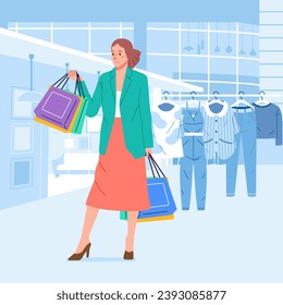 Young happiness joyful shopaholic stylish fashionable woman girl female at retail mall store carrying shopping bags