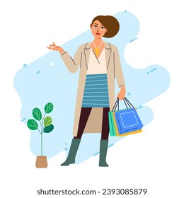 Young happiness joyful shopaholic stylish fashionable woman girl female at retail mall store carrying shopping bags