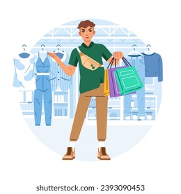 Young happiness joyful shopaholic stylish fashionable man guy male gentle at retail mall store carrying shopping bags