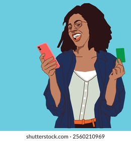 young happy African American woman with a cell phone 