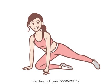 Young happy athletic woman or yogi girl doing exercise. Hand drawn style vector design illustrations.